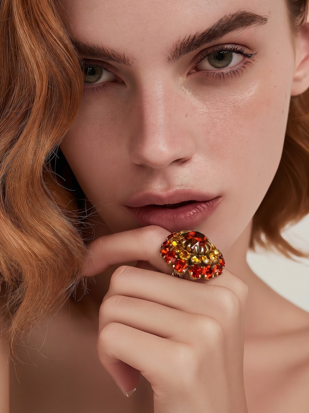 Vintage Austria Estate Oversized Adjustable Rhinestone Ring